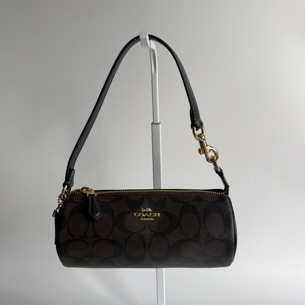 Coach Nolita Barrel Walnut Black Gold Canvas Shoulder Bag CW809